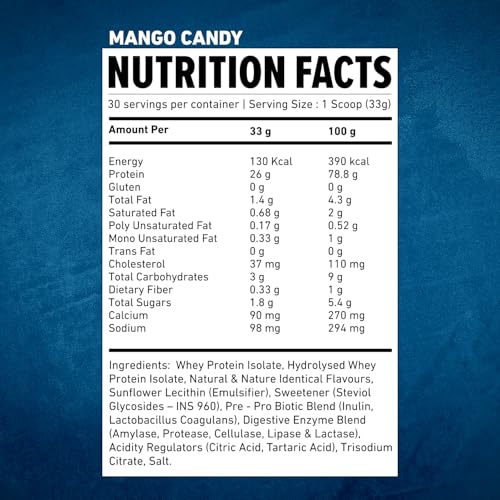 Image of Athlete Series 100% Isolate Whey Protein | Trusted by M.S. Dhoni | 26g Protein per scoop | Informed Sport Certified | Pro-Pre Biotics | Digestive Enzymes for Higher Absorption | Mango Candy - 1kg