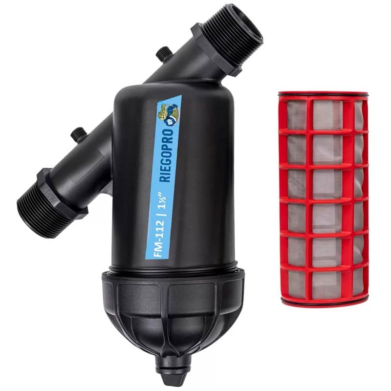 Riegopro Filtro de Malla RIEGOPRO   para riego por goteo y sistemas de riego – alta capacidad de retención de partículas, fácil limpieza, ideal jardines y huertos (1 1/2