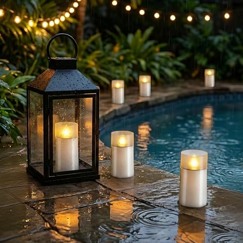 Image of Homemory Solar Candles Outdoor Waterproof, Flickering Flameless LED Candles with Dusk to Dawn Sensor, 3 inchx6 inch Solar Powered Candles for Outdoor Lanterns Patio Garden Yard Christmas Decorations, 2 Pack