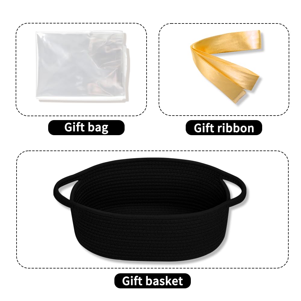Gift Basket with Gift Bag & Ribbon- Small Woven Baskets for Gifts Empty, Rope Easter Basket with Handle Decorative Storage for Baby Showers, Toys & More, 12