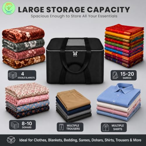 Image of 5-Pack Large Underbed Storage Bags - Foldable Moisture-Proof Nylon Organizers with Zipper and Handles for Clothes, Blankets, Bedding (54 x 46 x 28 cm, Grey, Rectangular)
