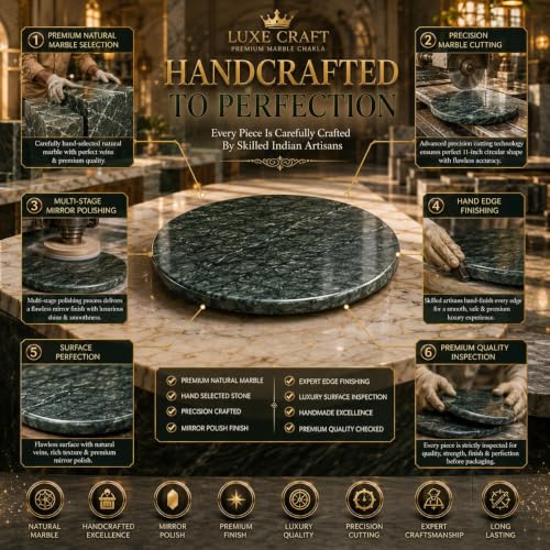 Image of Luxe Craft Green Marble Chakla | Heavy Stone Roti Maker Board | Handmade Chapati Rolling Board for Kitchen | Premium Marble Roti Chakla for Chapati, Puri, Paratha & Baking Dough (11 Inch Green)