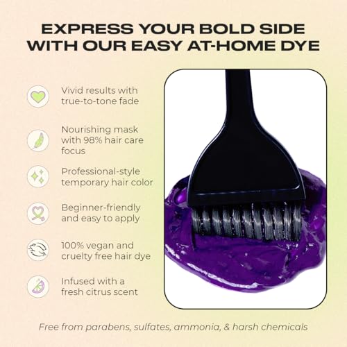 Image of INH Semi Permanent Hair Color | Color Depositing Conditioner | Purple Hair Dye | No Bleach, No Peroxide Temporary Purple Iolite Tint for Women Men | Vegan, Ammonia Free, Sulfate Free, Ready to Use 6oz