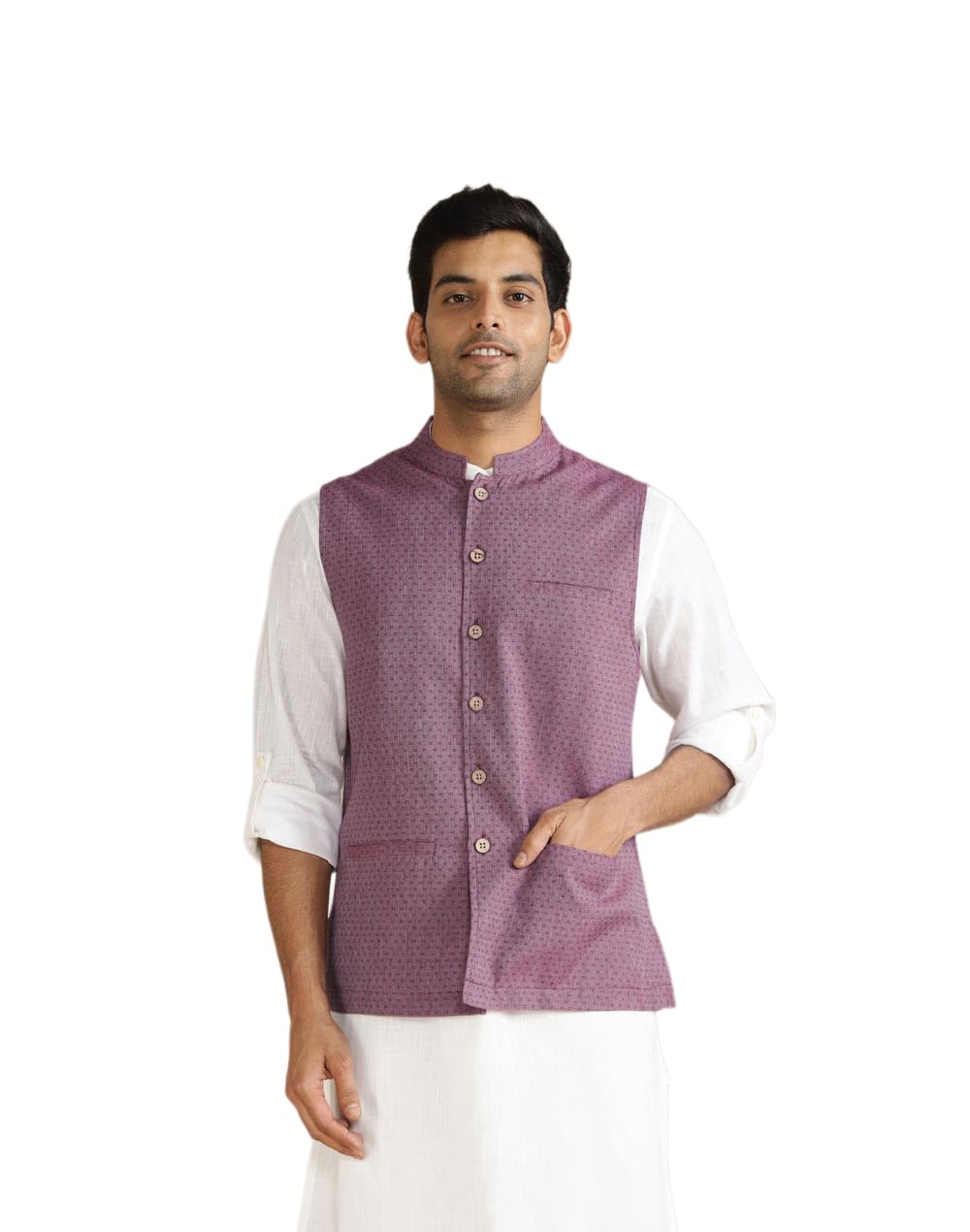 fabindia Pink Cotton Dobby Nehru Jacket-picture-51