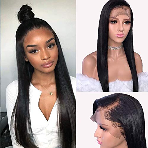 Fugady Glueless Lace Front Wigs for Women Silky Straight Synthetic Heat Resistant Fiber with Baby Hair 20 inch