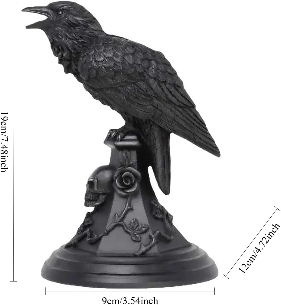 Gothic Black Crow Candle Holder Statue