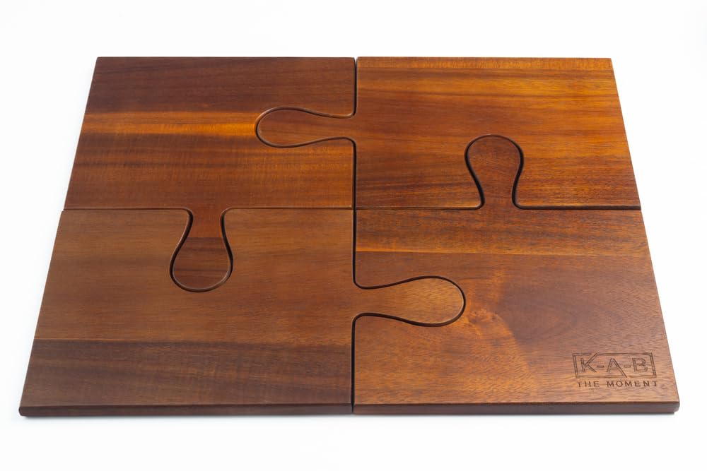 Puzzle Servierbrett 4-teilig aus Akazienholz – Rustikales Frühstücksbrett, Käsebrett & Schneidebrett | Nachhaltiges Holzbrett Set | Geschenkidee für Küche & Abendbrot