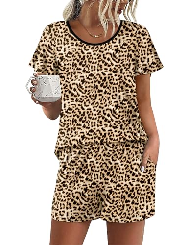 Image of Ekouaer Womens Pajama Set Summer Short Sleeve Pjs Sleepwear Cute 2 Piece Lounge Sets S-XXL