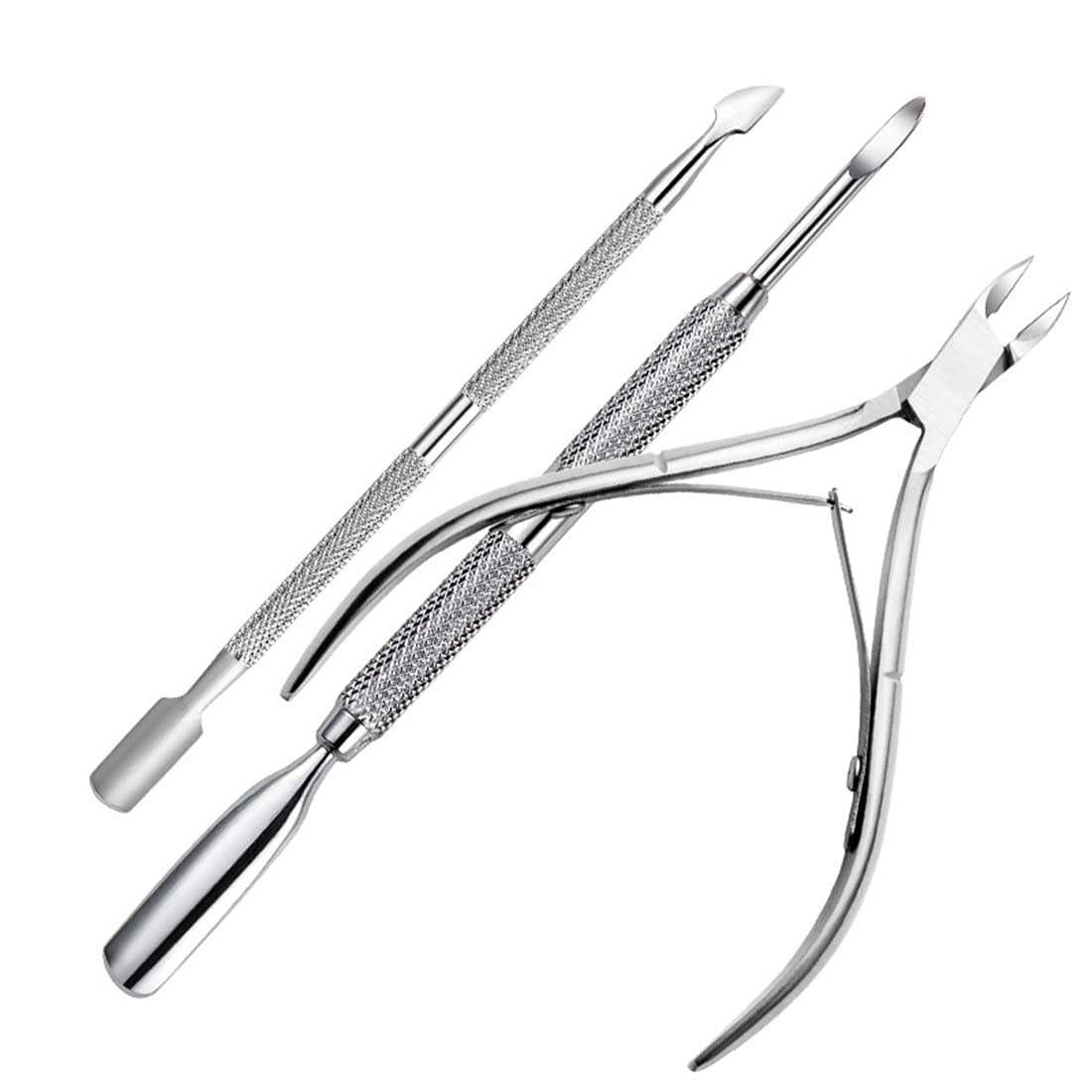 kiyaan Cuticle Cutter Nipper with Cuticle Pusher with Cuticle Cutter and Remover for Dead Skin and Cuticle Pusher Trimmer for Finger nails and Toenails Manicure Set, silver