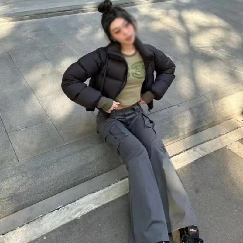 Short Women's Winter Cotton Padded Jacket with Stand Up Collar Thick Warmth