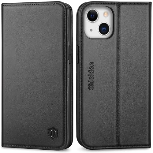 Shieldon Coque pour iPhone 13, Etui Portefeuille [RFID Blocage] Housse Cuir Véritable Support Rangements Cartes Anti-Choc Protection Intégrale Housse TPU...