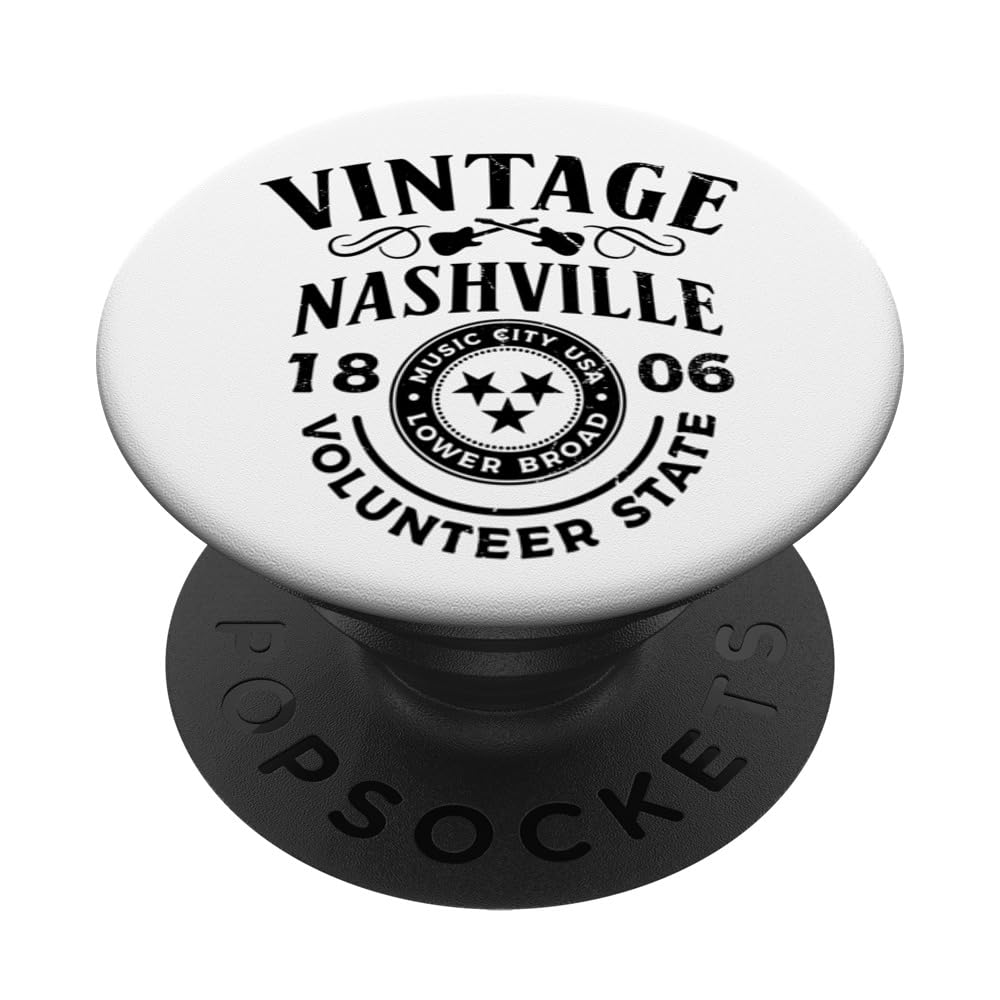 Vintage Nashville Music City Lower Broad Distressed Souvenir PopSockets Swappable PopGrip, Black