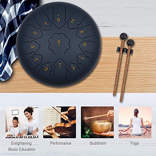 KUD Tongue Drum, 12 Zoll 13 Tone C-Dur Zungentrommel Schlagzeug Instrument, Steel Pan Töne Schlaginstrument Hand Pan Drum mit Trommelschlägeln Tragetasche Note Sticks für Meditation Yoga Klangheilung - Image 6