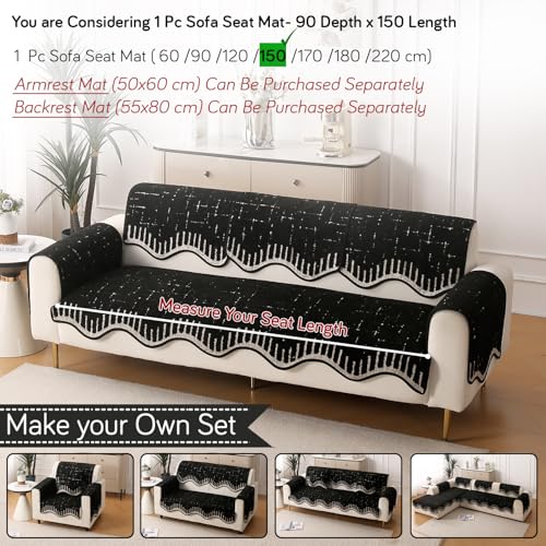 Image of HOKIPO Premium Supple Soft Wavy Sofa Cover Mat with Curve Design| Make Your Own Sofa Cover Set, Mat Length 90(D) x 150(L) cm, Black (AR-5975-BLK)