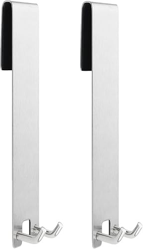 BOSHAn 2 ganchos largos de acero inoxidable, gancho detrás de la puerta, simple sin perforación, gancho doble para toallas, toallas, para baño,