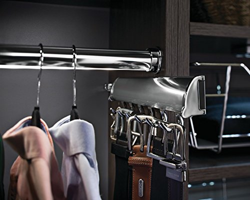 Hafele Belt Rack, Synergy Collection (Matt Aluminum with Chrome, 5 Hook, 11 7/8