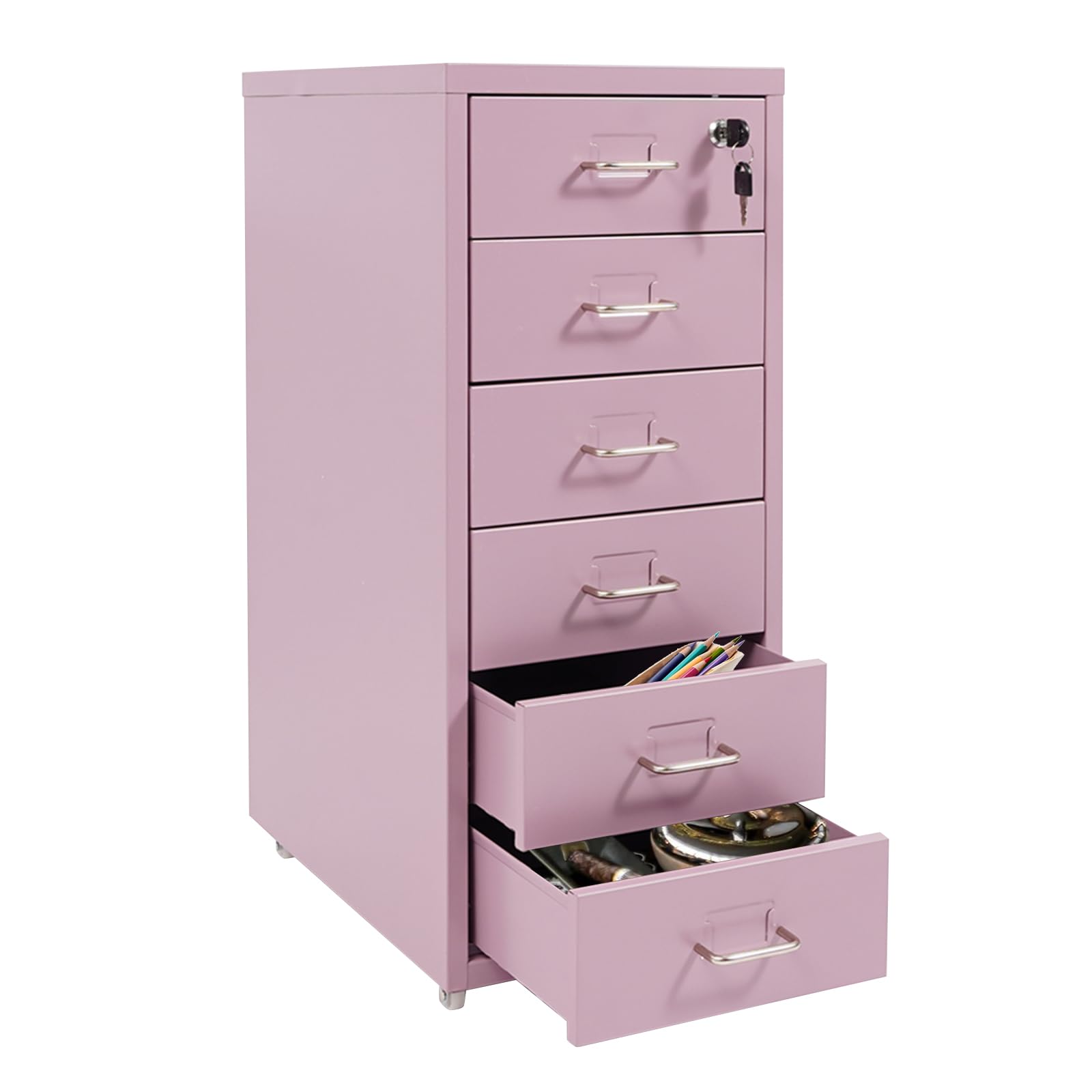 DYRABREST 6 Drawers Rolling File Cabinet, Metal Filing Cabinets with Lock, 27 inch H Vertical Filing Cabinet Under Desk for Home Office, Heavy Duty