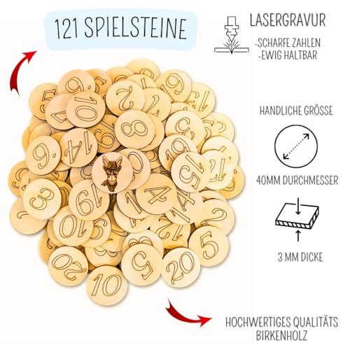 LyVe Das Eselspiel | 121 Spielsteine aus Holz | Hand-Made | 2-6 Spieler | Anleitung | Gesellschaftsspiel | Lernspiel | Familienspiel | Merkspiel|