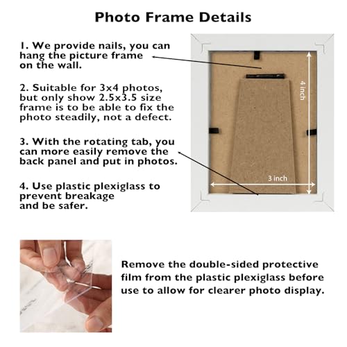 Image of JCJMY 3x4 Picture Frame Black for Tabletop or Wall, 3 x 4 Wall Gallery Poster Photo Frame with Shatter Resistant Plexiglass, White