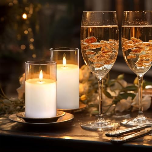 Image of Glass Flameless Candles with Remote Battery Operated Flickering LED Pillar Candles Real Wax Wick Φ 3 inch H 4 inch 5 inch 6 inch (Clear White)