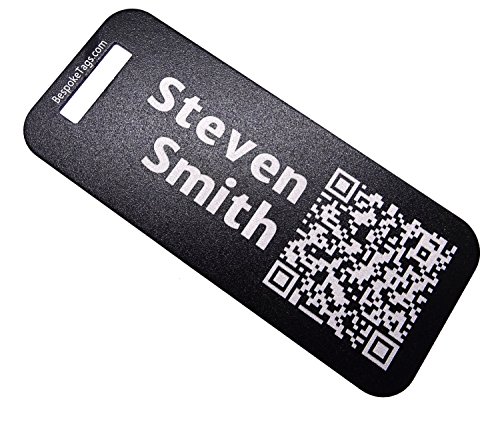 Custom Metal Luggage Tag - Customized Engraved Info & QR Code (Small, Black)2