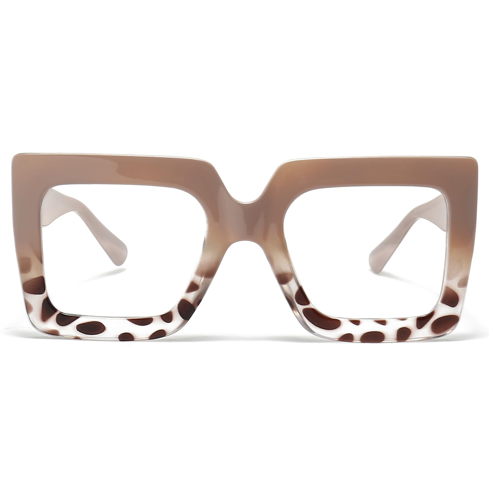 LJCZKA Oversized Square Blue Light Glasses for Women Big Thick Frame Eyeglasses Stylish Chunky Computer Anti Glare Glasses (Brown Leopard)