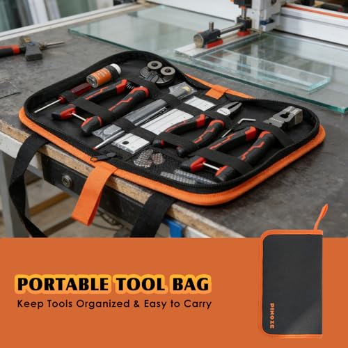 Image of PINOZE 14-Piece Glass Cutting Tool Kit, Glass Cutter 2-20MM, 8 inch Wheeled Tile Nippers & Glass Running Pliers, Breaker Grozer Pliers, Aluminum Cutting Ruler - for Stained Glass, Tiles, Mosaic Cutting