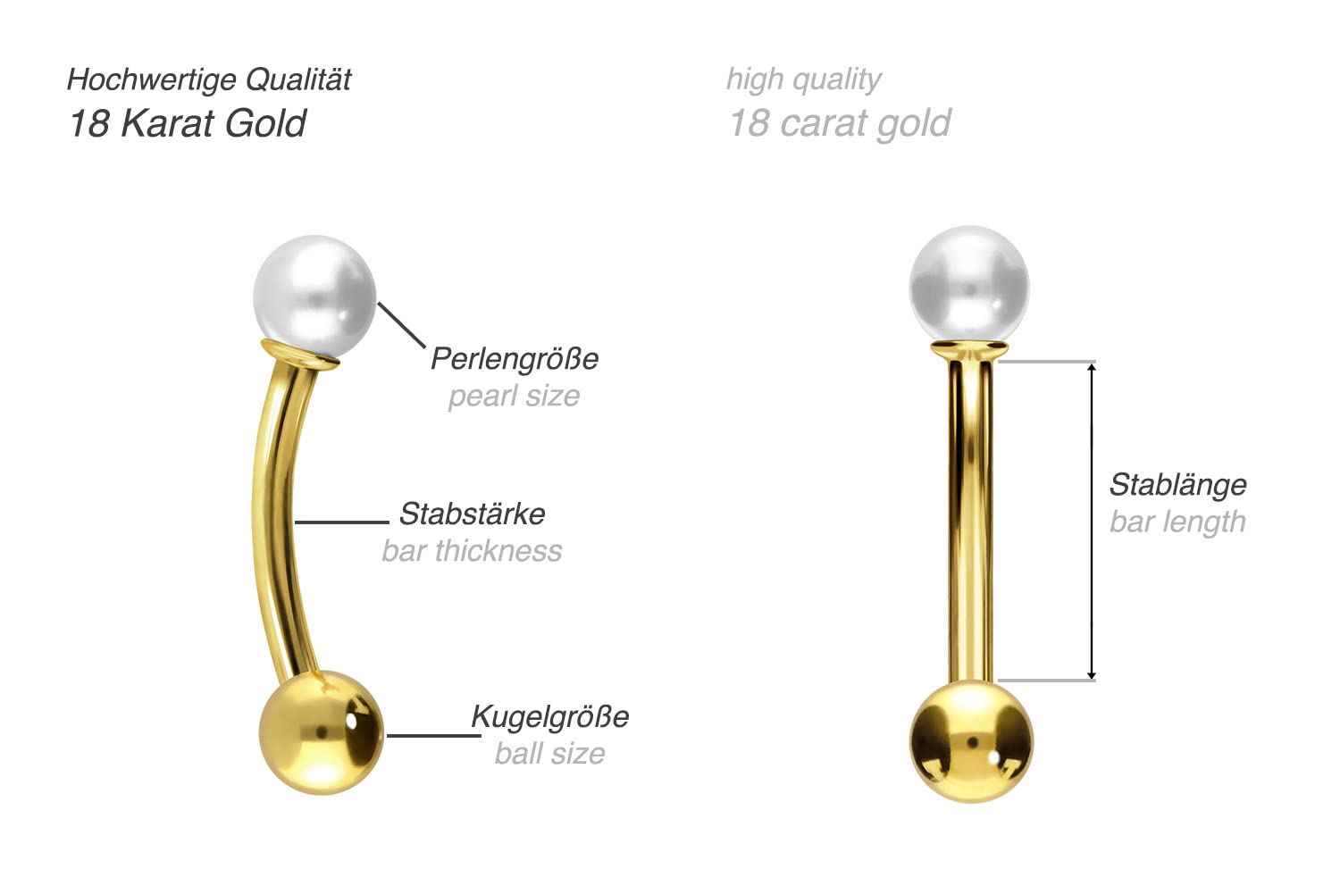 PIERCINGLINE 18 KARAT GOLD Bauchnabelpiercing | FRISCHWASSERPERLE | Piercing Banane Bananabell | Größenauswahl
