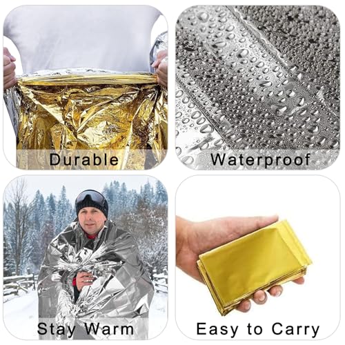 10 Stück Rettungsdecke Gold Silber, Notfalldecke Thermo, 210x160CM Notfalldecke Wandern, Kompakte Rettungsdecken, für Outdoor Camping Auto Notfallsituationen Allwetterbedingungen – Bild 5