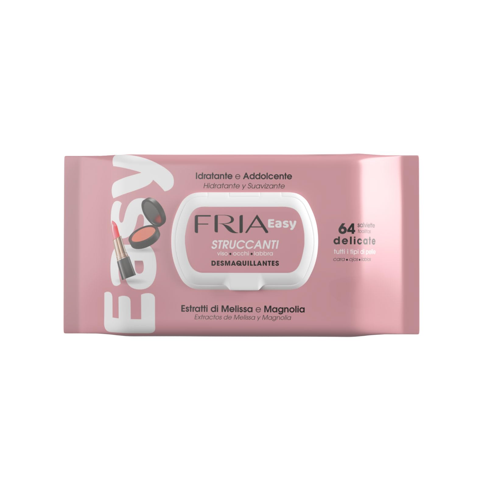 Fria Easy Salviette Struccanti, con Estratti di Melissa e Magnolia ad Effetto Idratante e Addolcente sulla Pelle, Dermatologicamente Testate, Confezione da 64 Salviette