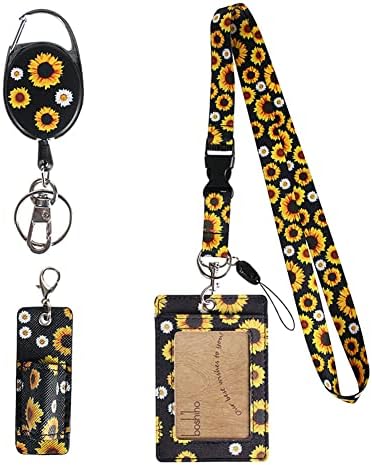 Leather Badge Holder Vertical Style, Boshiho Genuine Cowhide Leather Credit ID Card Holder Stretch Neck Lanyard and Pen Holder for Office (Brown)