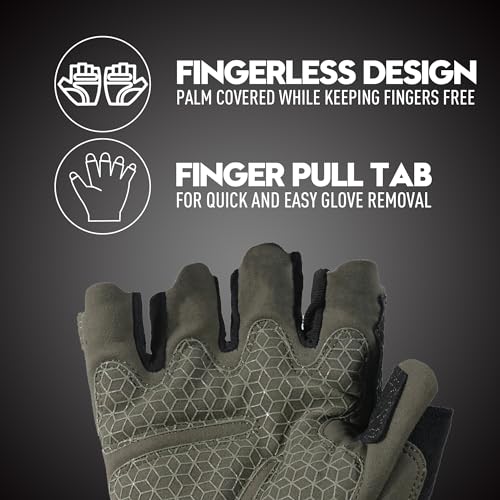 Image of HANDLANDY Tactical Fingerless Impact Gloves for Men, Padded Grip Half Finger Work Gloves, Utility Trucker Driver Gloves (Army Green, Large (Pack of 1))