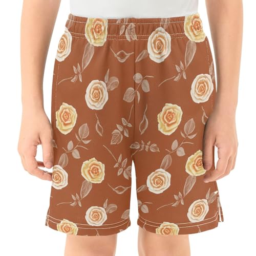 Vintage Roses Athletic Shorts with Zipper Pockets, Youth Boys Athletic Running Shorts for Summer2