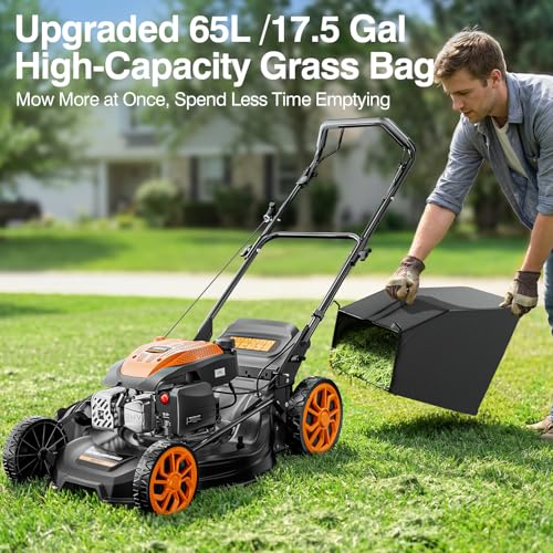 21&rdquo; Self-Propelled Lawn Mower Gas, 170CC 4-in-1 Mulch/Rear Bag/Side Discharge/Rear Discharge, Walk-Behind Gas Lawnmower with 7-Position Cutting Height, Foldable Gas Powered Lawn Mowers for Yard Garden