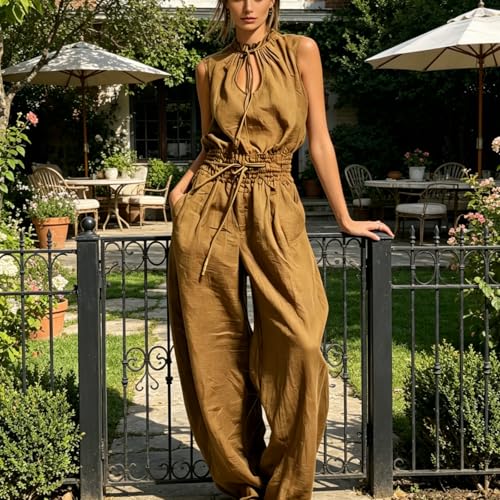 Combinaison légère en lin contre la chaleur style décontracté chic