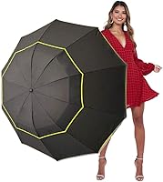 Kalolary UPF 50+ Windproof Golf Umbrella 62 Inch Compact Double Canopy Vented UV Protection for Men Women
