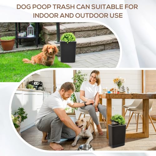 Image of Jingmore Dog Poop Trash Can Outside 2.64 Gal /10 L Plant Styled Dog Waste Trash Can with Lid 50 Waste Bags Outdoor Indoor Poop Container Slim Garbage Bin for Yard Garden Pet (Black)