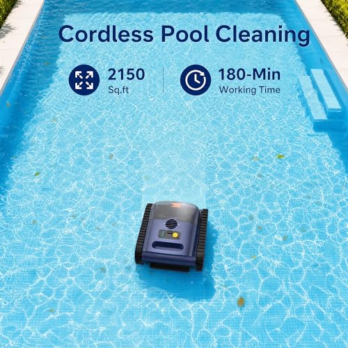 Image of (2026 Upgrade) Cordless Robotic Pool Cleaner, 180 Mins Runtime Robotic Pool Vacuum for Inground Pools, Wall & Waterline Automatic Pool Vacuum, Sonar Navigation, Brushless Motor, Pool Up to 2150 Sq.ft