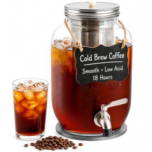 1 Gallon Cold Brew Coffee Maker Mason Jar Pitcher with Spigot & Filter