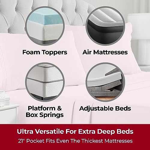Image of Mellanni Extra Deep Queen Sheets - 4 PC Iconic Collection Bedding - Hotel Luxury, Ultra Soft, Cooling Bed Sheets - Wrinkle, Fade, Stain Resistant (Queen, Blush Pink)