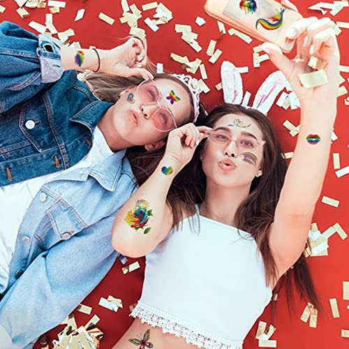 80 Pieces Pride Tattoos, Rainbow Temporary Tattoos For Kids, Gay Pride Flag Heart Rainbow Butterfly Flower Mouth Feather Tattoo Stickers For Pride Equality Parades Accessories Decorations #TOP5