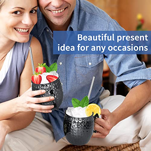 Moscow Mule Mugs- Set Of 4 Gunmetal Black Plated Stainless Steel Mug 18Oz, Measuring Cup, Cocktail Picks For Chilled Drinks (4Pcs) #TOP4