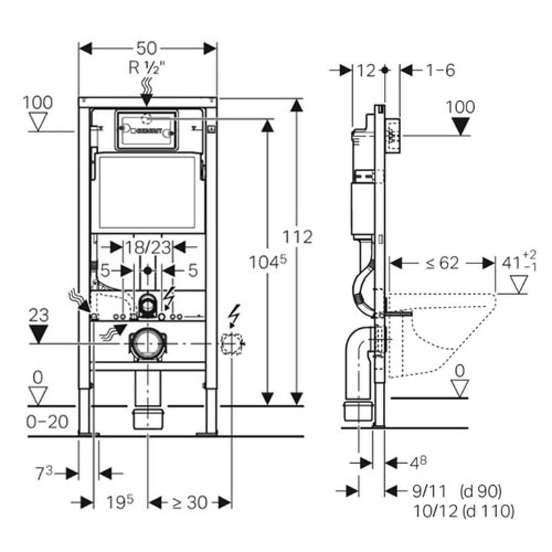 Geberit Duofix Basic 458103001 - Elemento di montaggio per WC a parete con cassetta UP100 112 cm