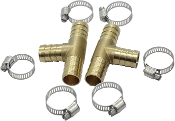 黄铜三通接头，适用水/燃料/空气连接，含不锈钢夹具6个