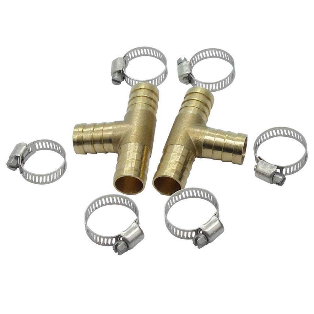 2 Pcs Brass Hose Barb Tee Fitting,T Barbed Hose Fittings, 1/2" x 1/2" x