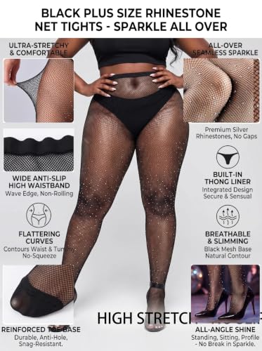Image of VINICUNCA Fishnet Stockings for Women Sparkly Rhinestone Fishnet Tights Glitter Fish Nets