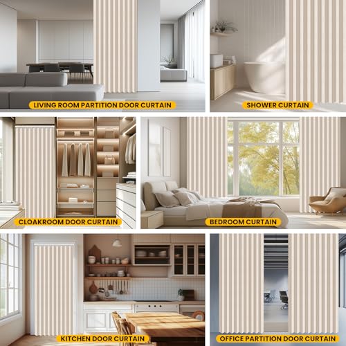 Image of AJAZZ Blackout Accordion Door with Curtain Rods Adjustable 28-39 inch Long Invisible Sliding Glass Door Curtain for Bedroom Living Room Doorway Curtain Sets (1 Pack, 43 W x 78 L, Cream Yellow)