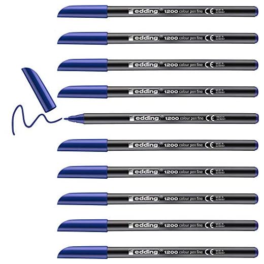Edding 1200 rotulador de color de trazo fino - azul - 10 rotuladores - punta redonda de 1 mm - marcador dibujar y escribir