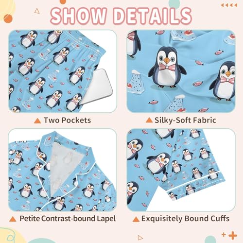 Cute Iceberg Penguin Satin Summer Pajama Sets Silk Short Sleeve Button Down Sleepwear3