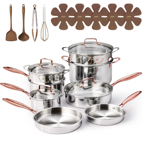 CAROTE 21pcs Tri-Ply Stainless Steel Set
